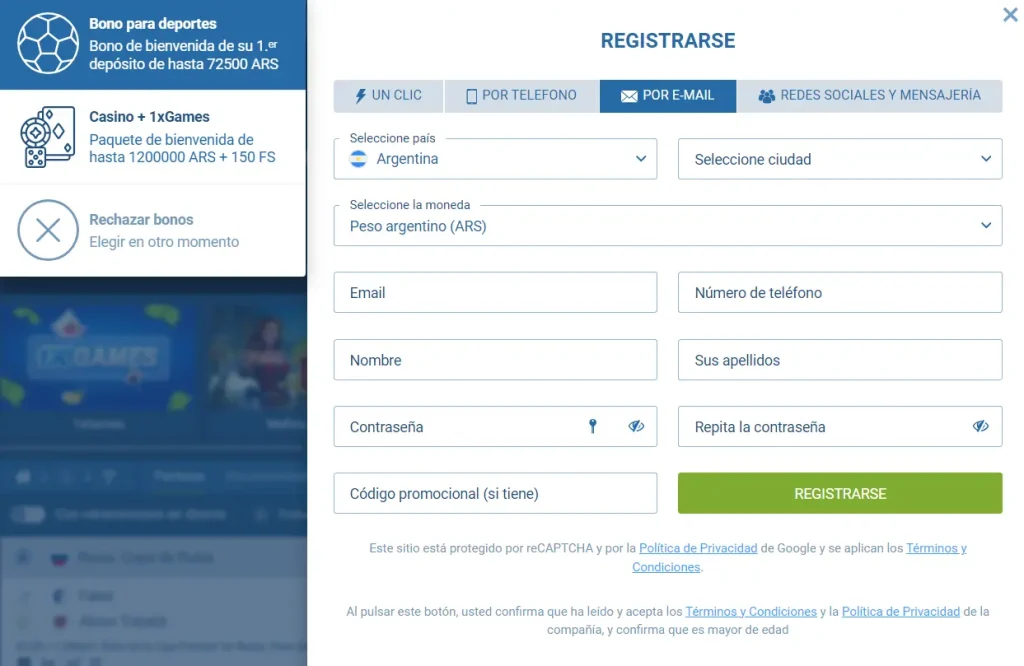 Registro Por e-mail